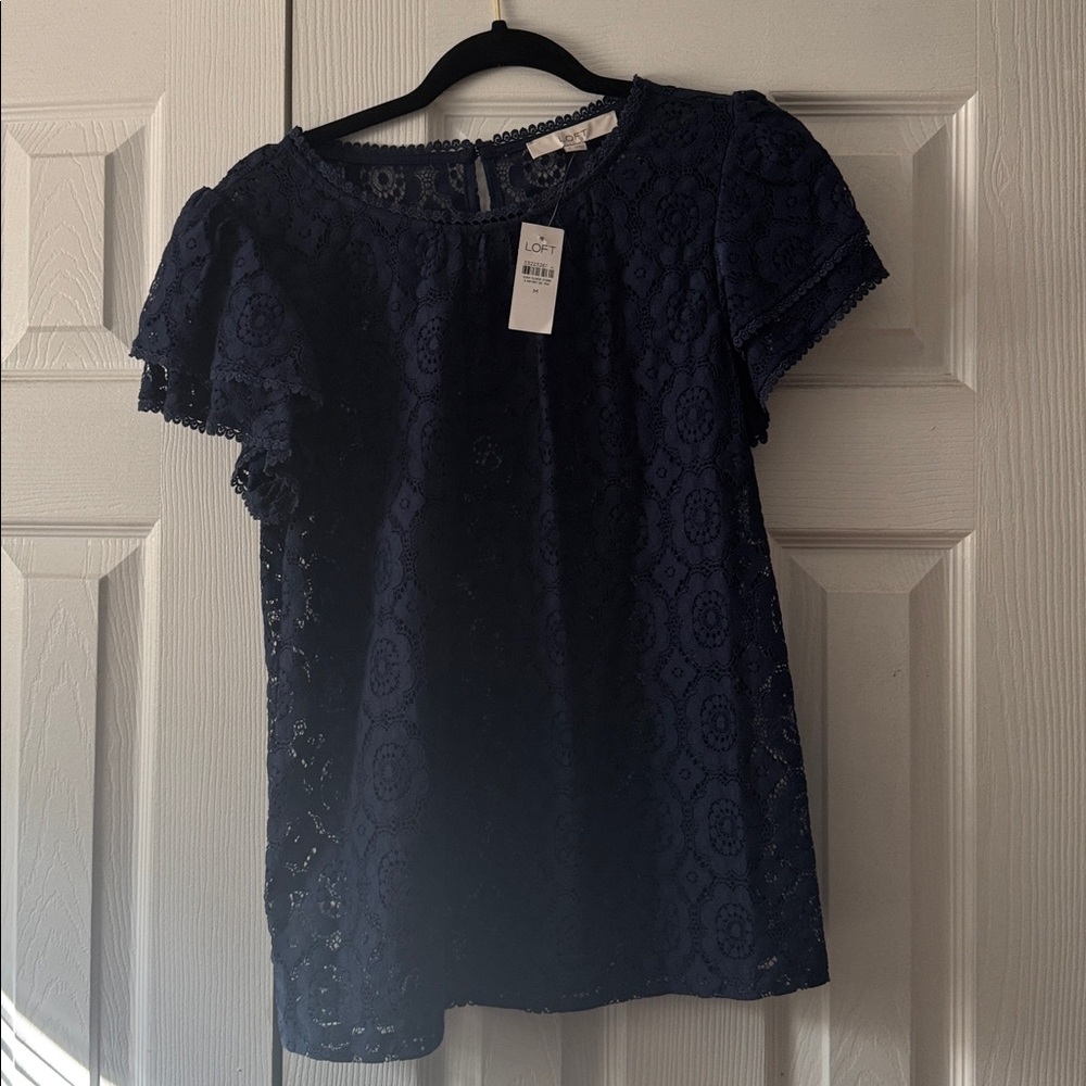 NWT LOFT Navy Lace Blouse